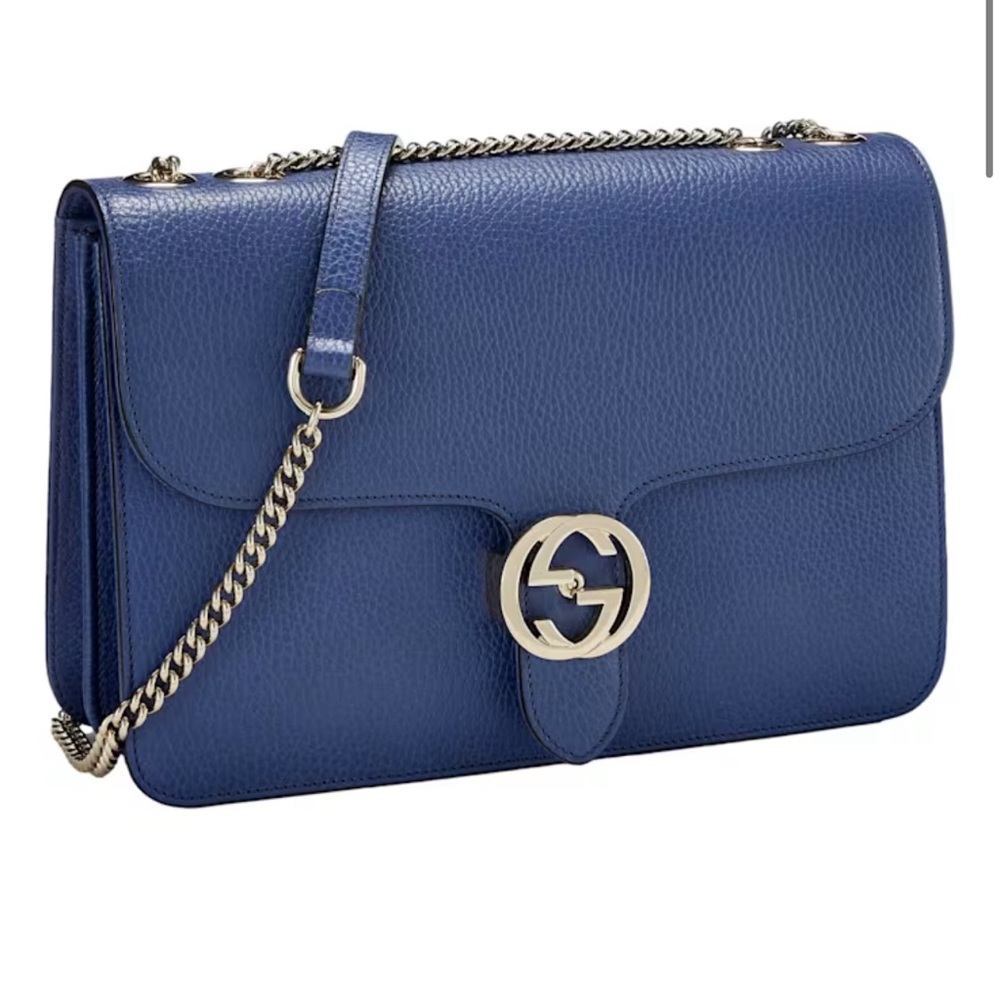 NEW Blue Gucci Interlocking GG Logo Chain Bag
